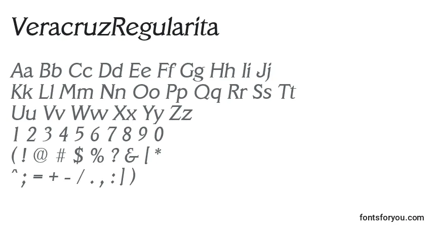 Czcionka VeracruzRegularita – alfabet, cyfry, specjalne znaki