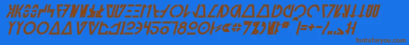 フォントAurebeshCantinaBoldItalic – 茶色の文字が青い背景にあります。
