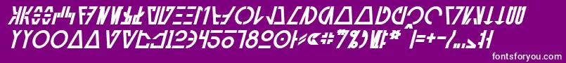 Czcionka AurebeshCantinaBoldItalic – białe czcionki na fioletowym tle