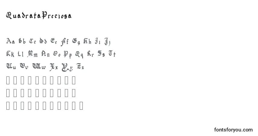Czcionka QuadrataPreciosa – alfabet, cyfry, specjalne znaki