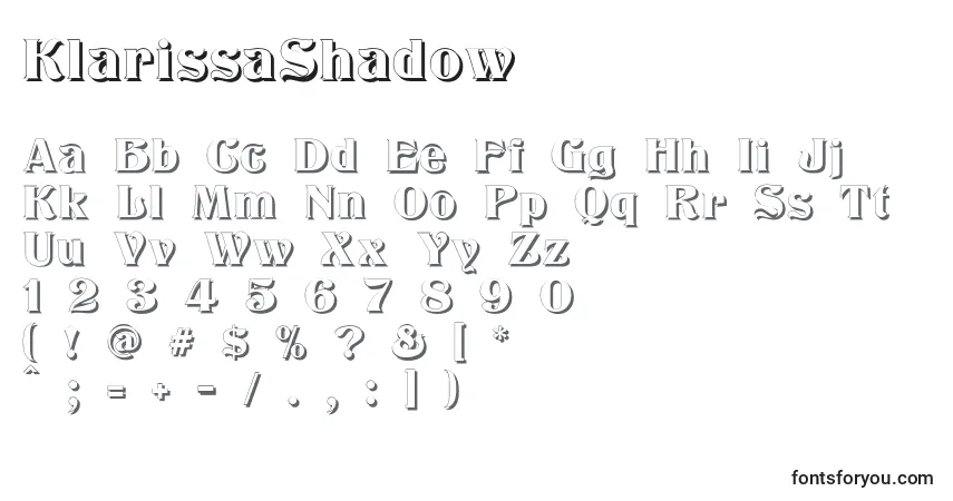 KlarissaShadow-fontti – aakkoset, numerot, erikoismerkit