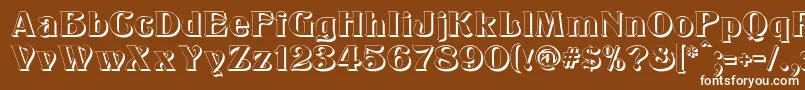 KlarissaShadow-fontti – valkoiset fontit ruskealla taustalla