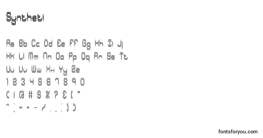 Schriftart Syntheti – Alphabet, Zahlen, spezielle Symbole