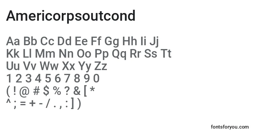 Americorpsoutcondフォント–アルファベット、数字、特殊文字