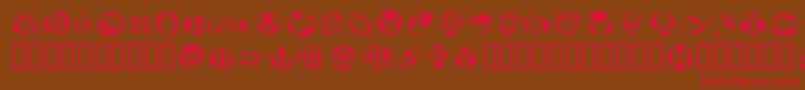 フォントFrutigersymbolsNegativ – 赤い文字が茶色の背景にあります。