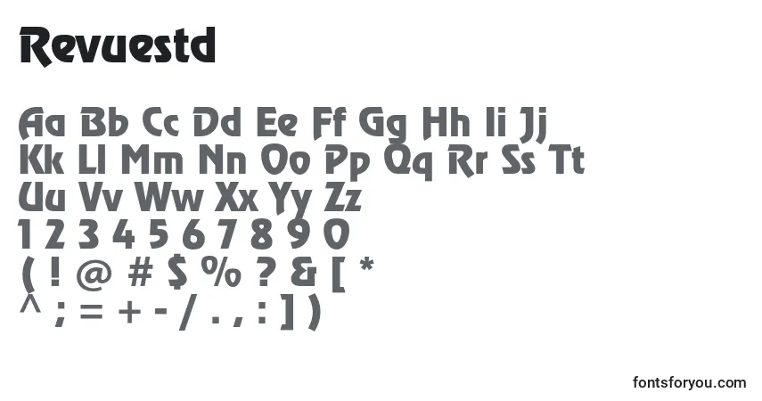 Czcionka Revuestd – alfabet, cyfry, specjalne znaki
