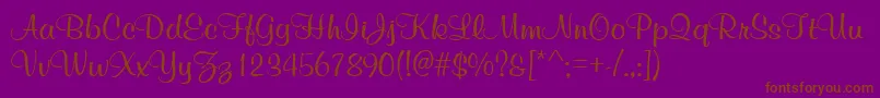 Weitere Informationen zur MurphyscriptvivaRegular-Schriftart MurphyscriptvivaRegular-Schriftart – Braune Schriften auf violettem Hintergrund