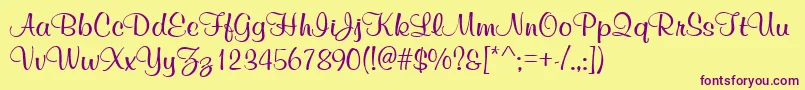 MurphyscriptvivaRegular-Schriftart – Violette Schriften auf gelbem Hintergrund