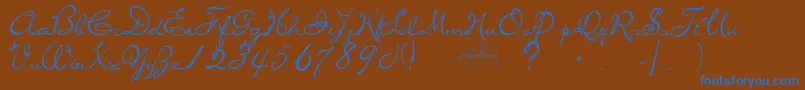 Missbrooks-Schriftart – Blaue Schriften auf braunem Hintergrund