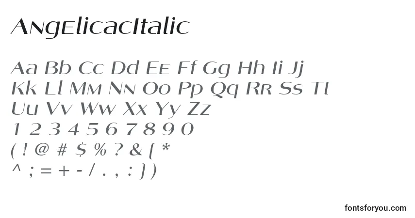 Fuente AngelicacItalic - alfabeto, números, caracteres especiales