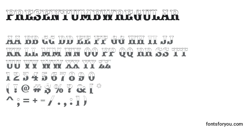 A fonte PresentumbwRegular – alfabeto, números, caracteres especiais