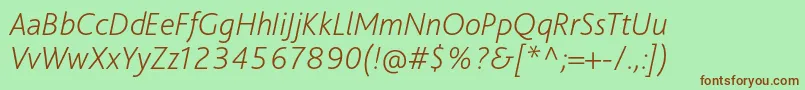 Fonte BlissproExtralightitalic – fontes marrons em um fundo verde