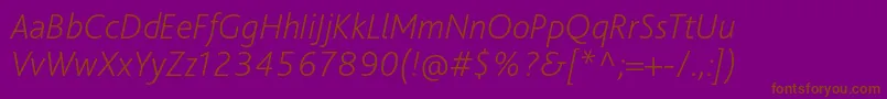 Fonte BlissproExtralightitalic – fontes marrons em um fundo roxo