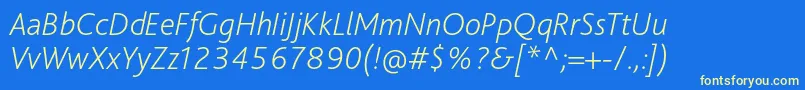 Fonte BlissproExtralightitalic – fontes amarelas em um fundo azul