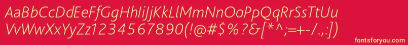 Fonte BlissproExtralightitalic – fontes amarelas em um fundo vermelho