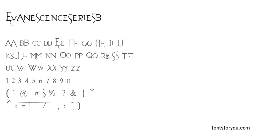 A fonte EvanescenceSeriesB – alfabeto, números, caracteres especiais