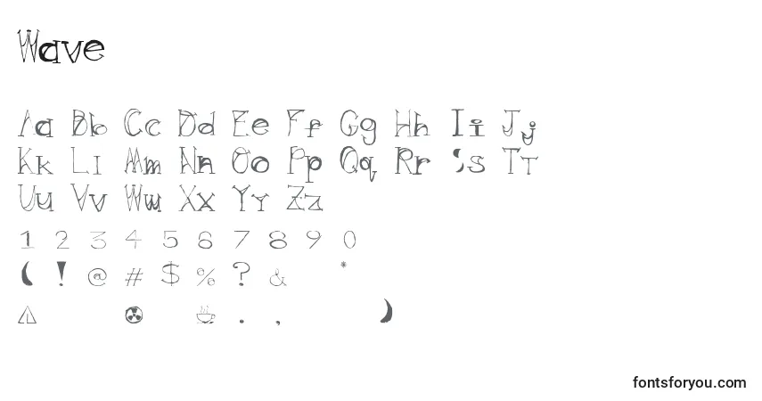 Czcionka Wave – alfabet, cyfry, specjalne znaki