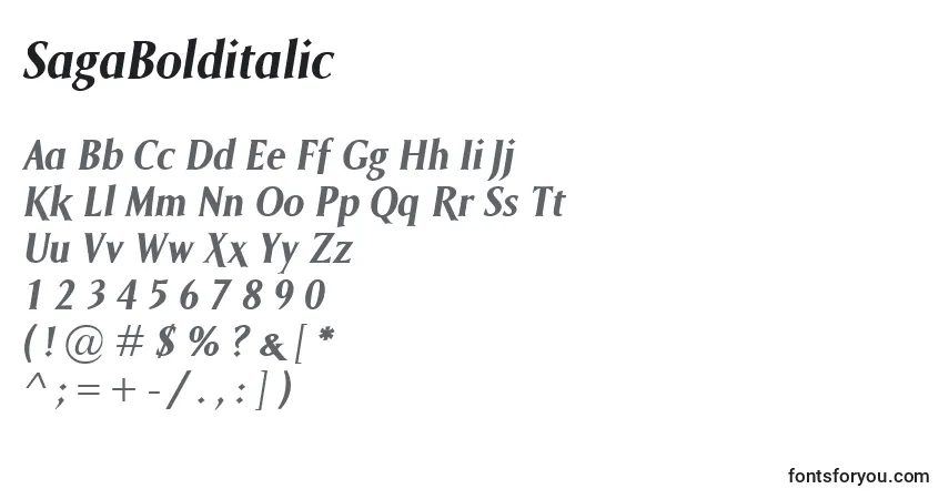 Czcionka SagaBolditalic – alfabet, cyfry, specjalne znaki