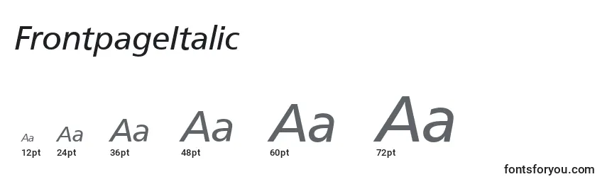 Размеры шрифта FrontpageItalic