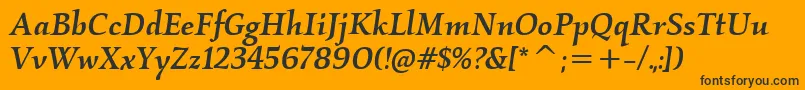 KallosItcMediumItalic-Schriftart – Schwarze Schriften auf orangefarbenem Hintergrund