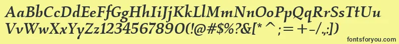 KallosItcMediumItalic-fontti – mustat fontit keltaisella taustalla