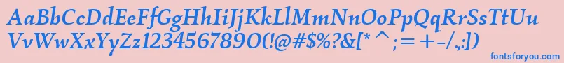KallosItcMediumItalic-Schriftart – Blaue Schriften auf rosa Hintergrund
