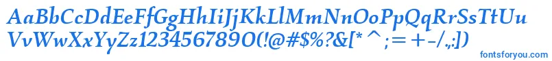 フォントKallosItcMediumItalic – 白い背景に青い文字