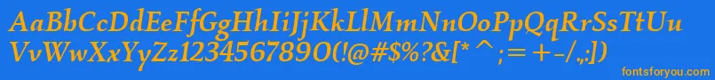 KallosItcMediumItalic-Schriftart – Orangefarbene Schriften auf blauem Hintergrund