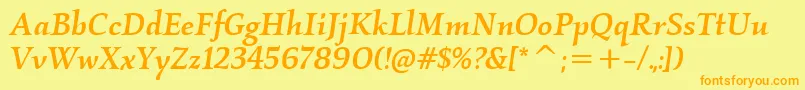 フォントKallosItcMediumItalic – オレンジの文字が黄色の背景にあります。