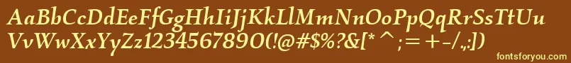 KallosItcMediumItalic-fontti – keltaiset fontit ruskealla taustalla