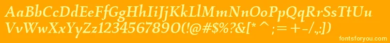 KallosItcMediumItalic-Schriftart – Gelbe Schriften auf orangefarbenem Hintergrund