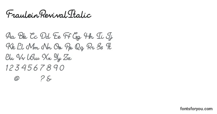 Schriftart FrauleinRevivalItalic (92005) – Alphabet, Zahlen, spezielle Symbole