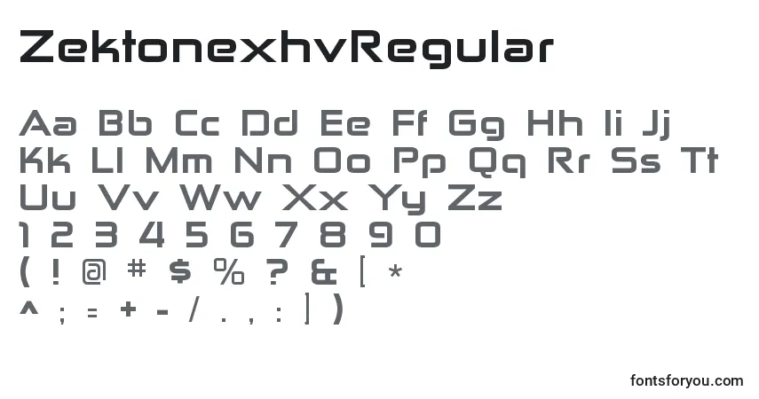 Czcionka ZektonexhvRegular – alfabet, cyfry, specjalne znaki