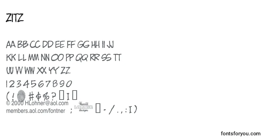 Czcionka Zitz – alfabet, cyfry, specjalne znaki