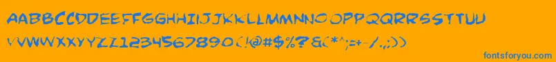 ComicBookCommandoDistorted-Schriftart – Blaue Schriften auf orangefarbenem Hintergrund