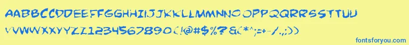 Czcionka ComicBookCommandoDistorted – niebieskie czcionki na żółtym tle