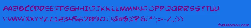 Weitere Informationen zur ComicBookCommandoDistorted-Schriftart ComicBookCommandoDistorted-Schriftart – Violette Schriften auf blauem Hintergrund