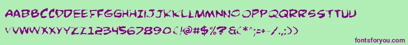 フォントComicBookCommandoDistorted – 緑の背景に紫のフォント
