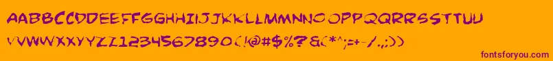 ComicBookCommandoDistorted-Schriftart – Violette Schriften auf orangefarbenem Hintergrund