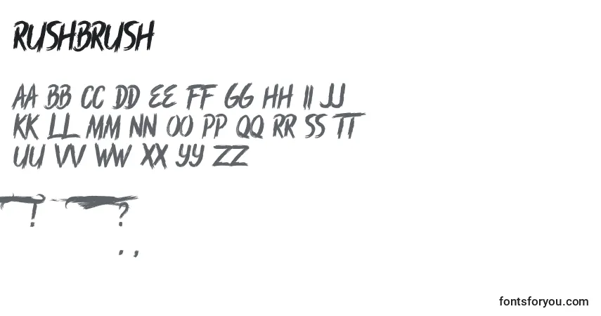 Rushbrush-fontti – aakkoset, numerot, erikoismerkit