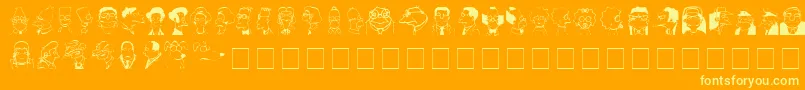 SpringfieldMugshots-Schriftart – Gelbe Schriften auf orangefarbenem Hintergrund