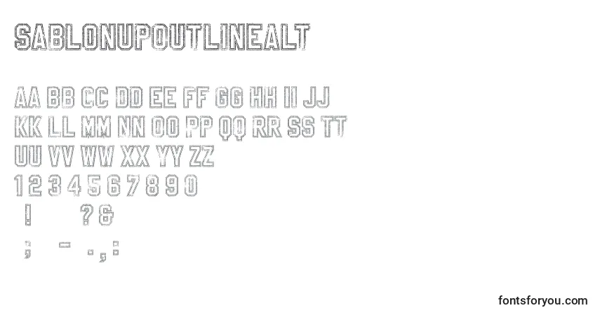 Czcionka SablonUpOutlineAlt – alfabet, cyfry, specjalne znaki