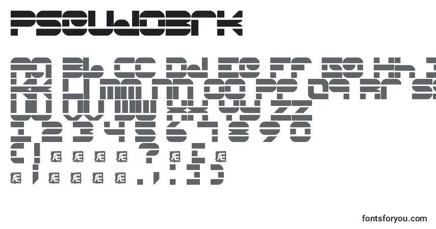 Schriftart PseudoBrk – Alphabet, Zahlen, spezielle Symbole