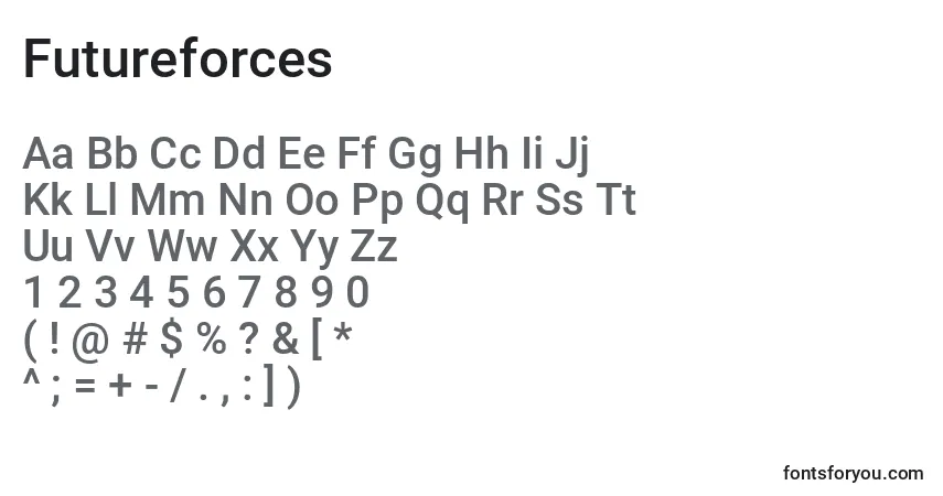 A fonte Futureforces – alfabeto, números, caracteres especiais