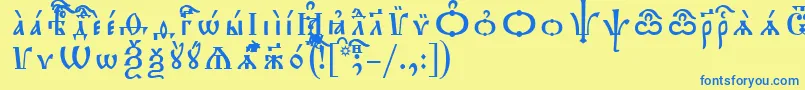 フォントTriodionUcsSpacedout – 青い文字が黄色の背景にあります。