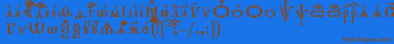 フォントTriodionUcsSpacedout – 茶色の文字が青い背景にあります。