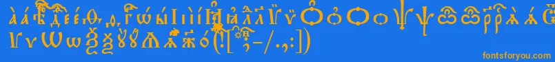 フォントTriodionUcsSpacedout – オレンジ色の文字が青い背景にあります。