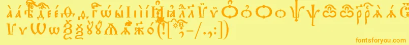 フォントTriodionUcsSpacedout – オレンジの文字が黄色の背景にあります。