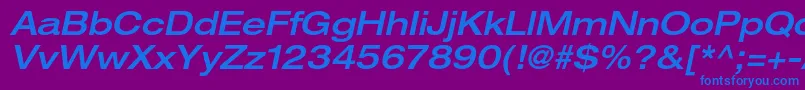 HelveticaneueltstdMdexo-Schriftart – Blaue Schriften auf violettem Hintergrund