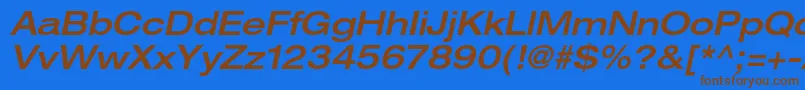 フォントHelveticaneueltstdMdexo – 茶色の文字が青い背景にあります。